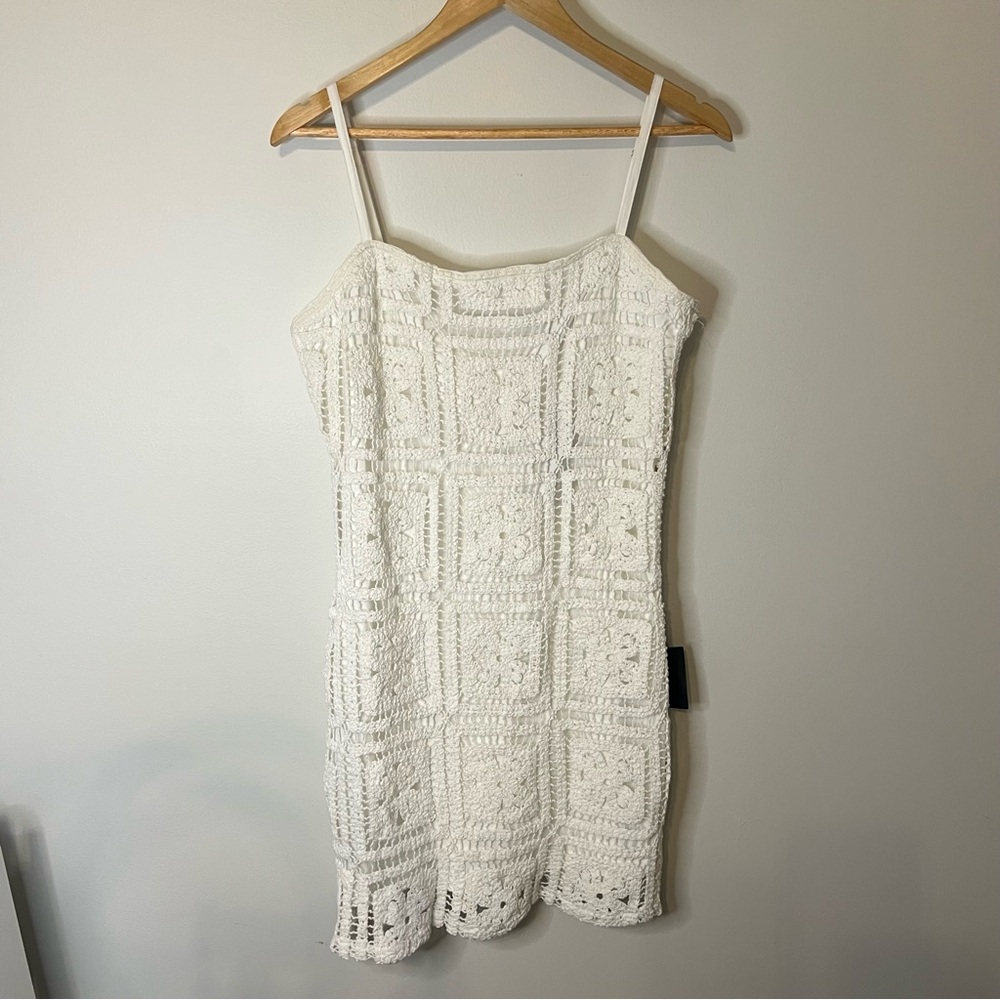 Lulus‎ White Crochet Lace Mini Dress Size L NWT